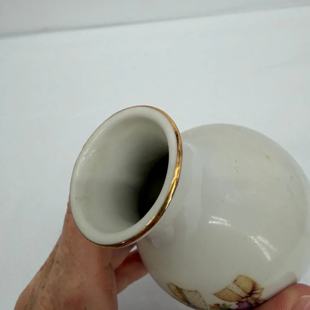 Holly Hobbie Bud Vase Porcelain Gold Trim Vintage Decor Small Retro Kitsch